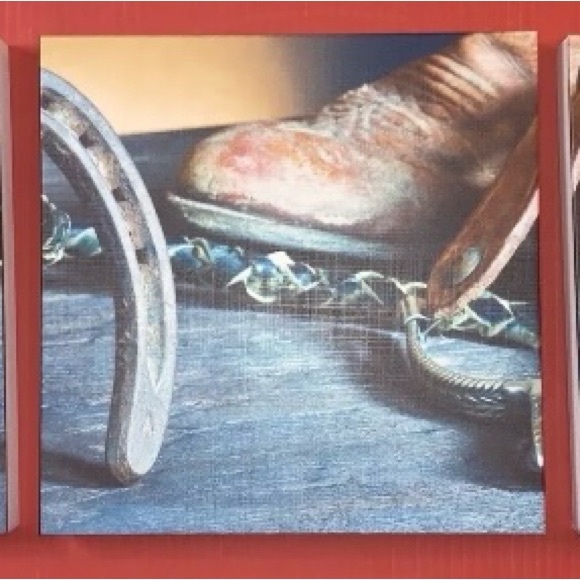 Triptych (3) Piece Canvas Art Mac & Jac  Gift of Art Cowboy Horseshoes Pre-Owned - Picture 5 of 10